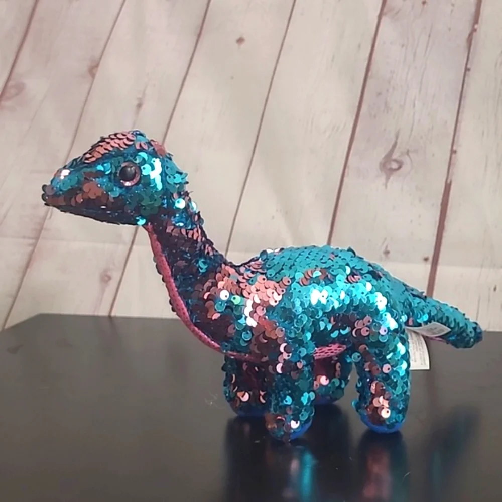 TY Beanie Baby Flippables TREMOR Dinosaur Blue Pink Sequins 6" NASA SpaceX - Picture 2 of 16